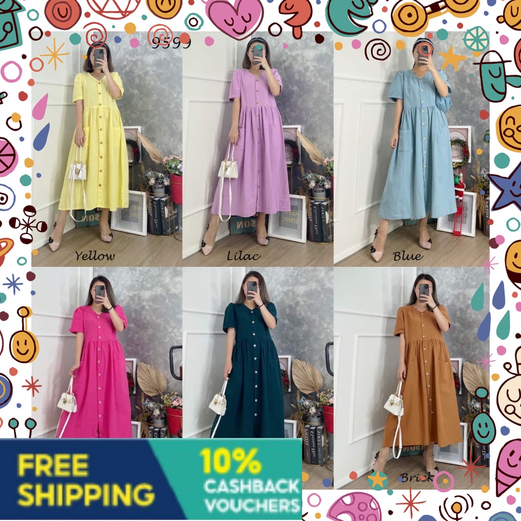 Fashionshow Eropa Paris Style Korea kpop Lisa Blackpink / DDC9599 - Buttoned Midi Dress  bahan katun