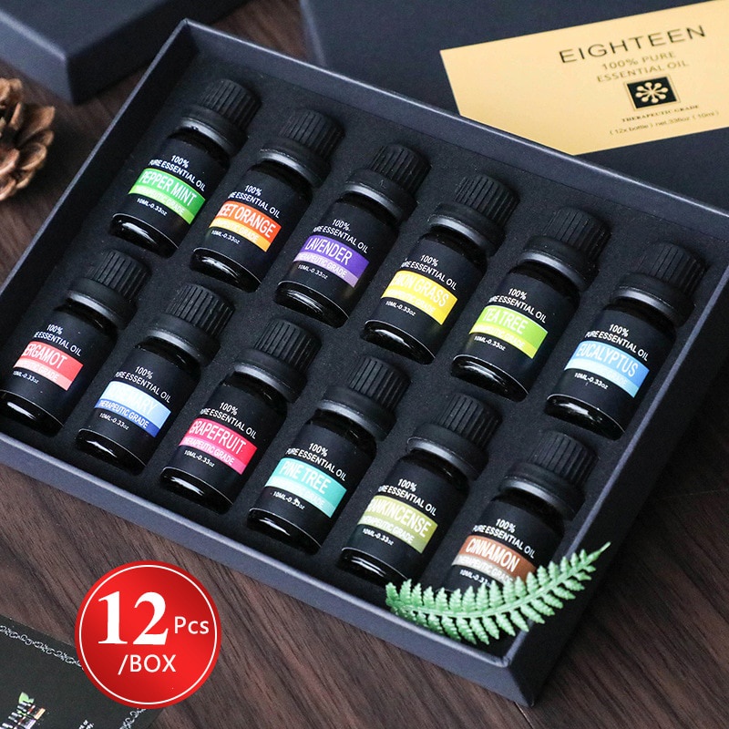 (MAINANKYU) Overview of Eighteen Pure Essential Fragrance Oils Minyak Aromatherapy Diffusers 10ml 6 PCS - TSLM3