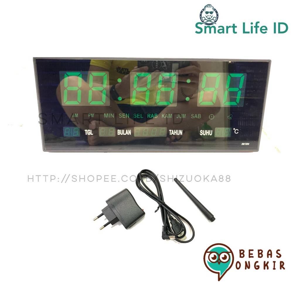 Jam Dinding LED Digital Alarm Clock Jam Meja Dekorasi Hiasan Dinding Rumah XY 3615 Hijau