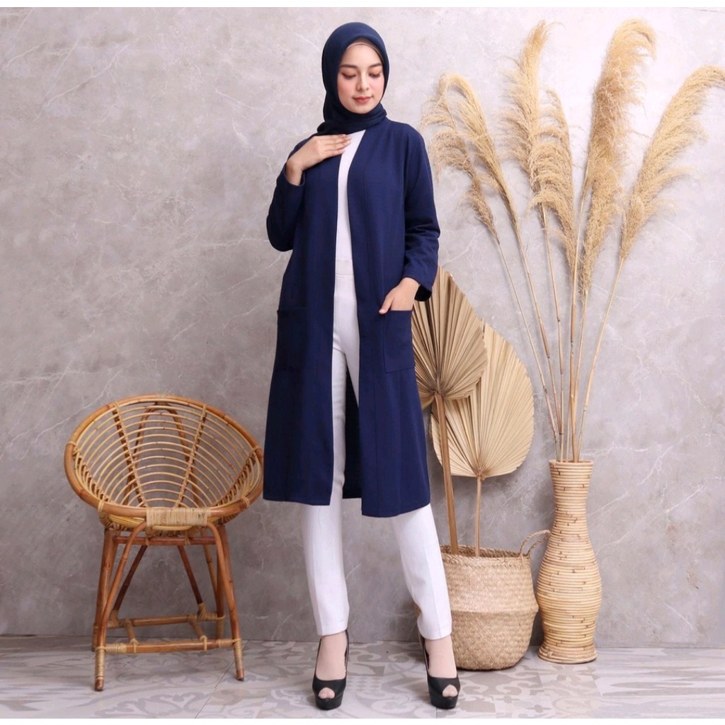 Outer Wanita Korea Casual - Cardigan Saku 2 Lengan Panjang Bahan Codoray Muat Bb 40-80