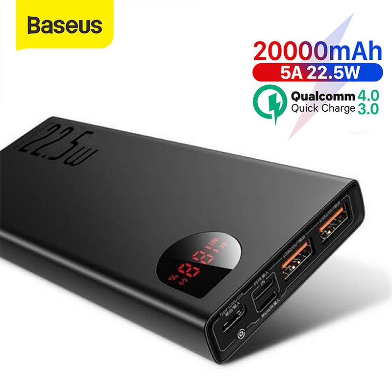 Baseus Adaman Fast Charging Power Bank 20.000mah Quick Charge 4.0 3.0 Type C PD