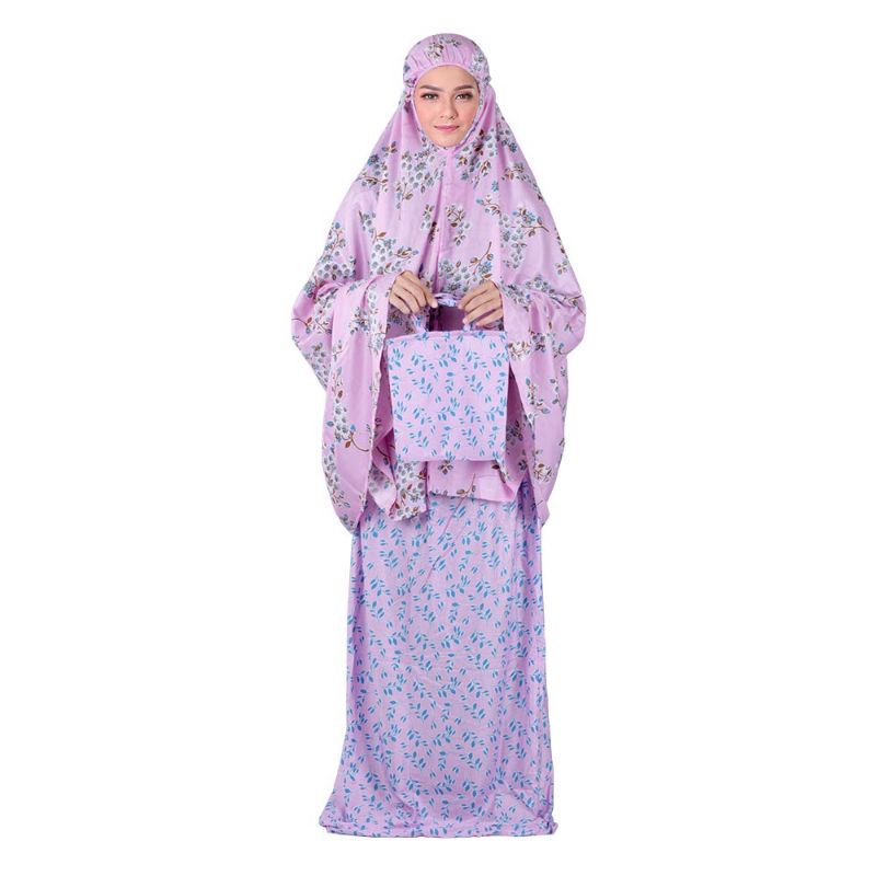 Mukena Sholat Wanita Dewasa Rayon Bali Premium Cantik Adem Ungu Kombinasi