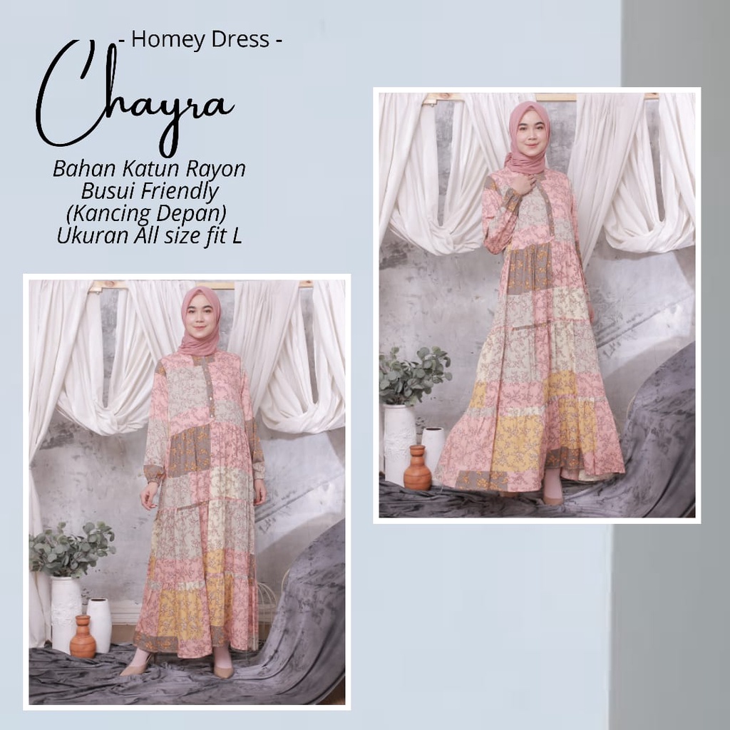 Gamis Dewasa Motif Daun - Homey Dress Chayra Jumbo Ukuran XL LD 120 - Bahan Katun Rayon Premium - Gamis Dewasa Jumbo