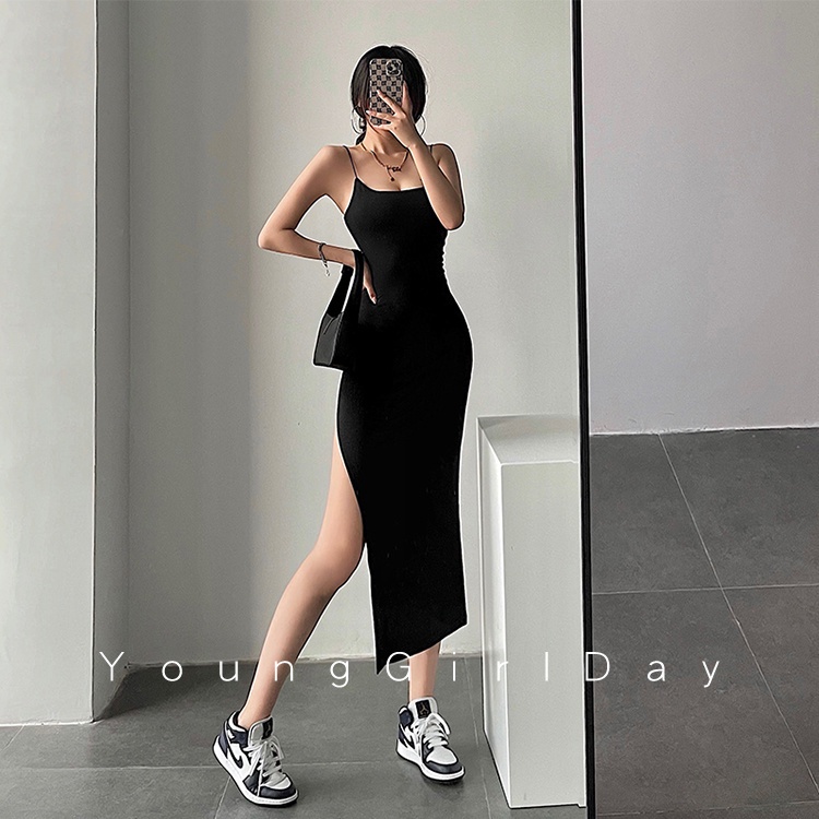 Suhao Gadis Eropa dan Amerika Sexy Slim Spice Tinggi Slip Panjang Tas Pinggang Gaun Elastis