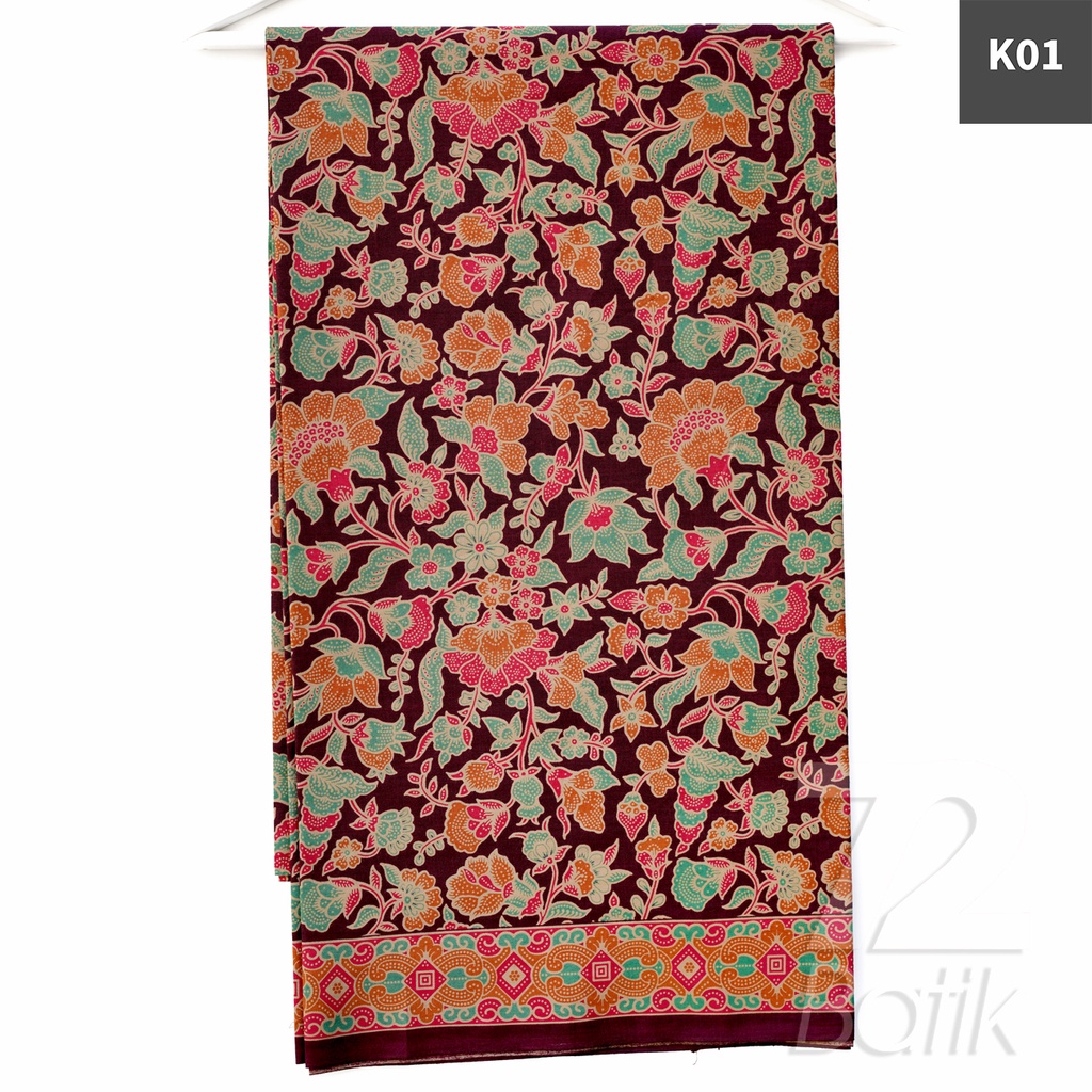 BAHAN BATIK PREMIUM Katun Motif Kembang Warna Hitam Orange Hijau Merah 724249 Cap 72 Jarik Jarit Samping Kebat Panjang Batik Katun Modern Premium Bahan Seragam Batik Pernikahan Kantor Keluarga Murah Kamen Jadi Batik Bali Lembaran