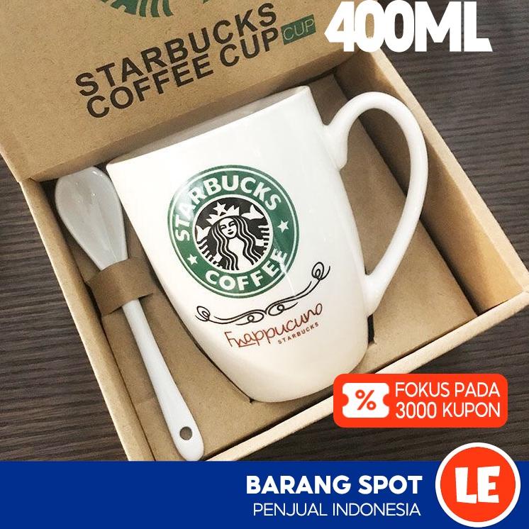 Harga Bersahabat.. 【Pengiriman Gratis】Mug Cangkir Keramik Starbucks Set Sendok Kramik Gelas Set Send