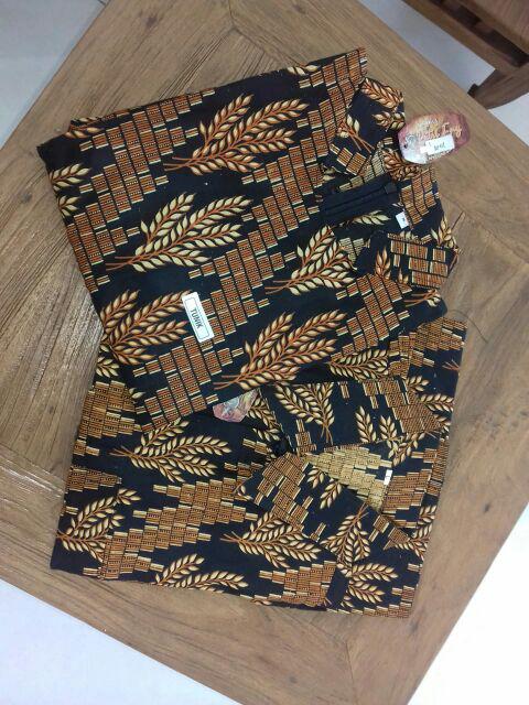 Tunik Mona Padi Hitam Sogan Serut Sarimbit Batik Parang Seling