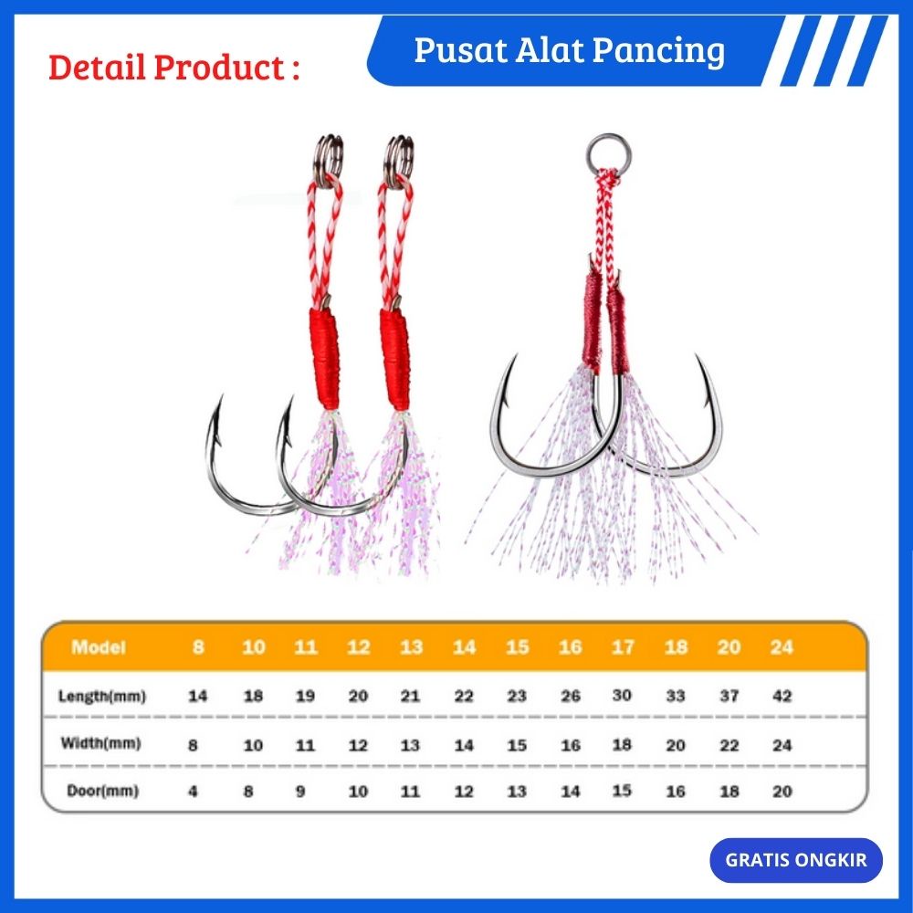 Kail Pancing Fishing Hook Jig Cor Kail Berduri Fishing Hook Double Hook Assist Hook Jigging Hook Single Hook