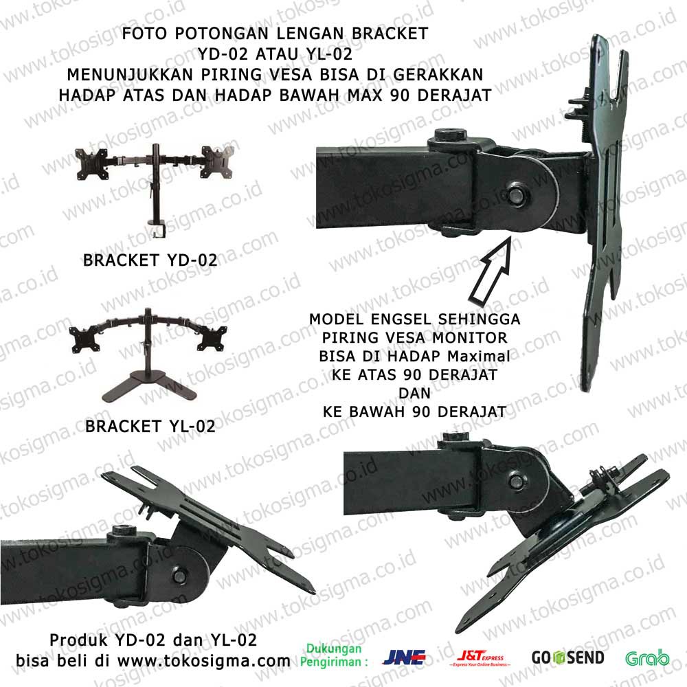 BRACKET BERDIRI JEPIT DI MEJA YD-02 DUA LENGAN FOR FLAT MONITOR 13-27 in