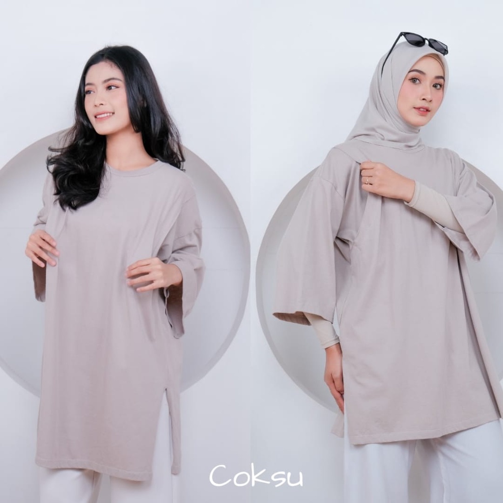 Momiasi - Kaos Oversize Wanita lengan 7/8 Basic Oversized Top Busui Hijab Non Hijab Friendly