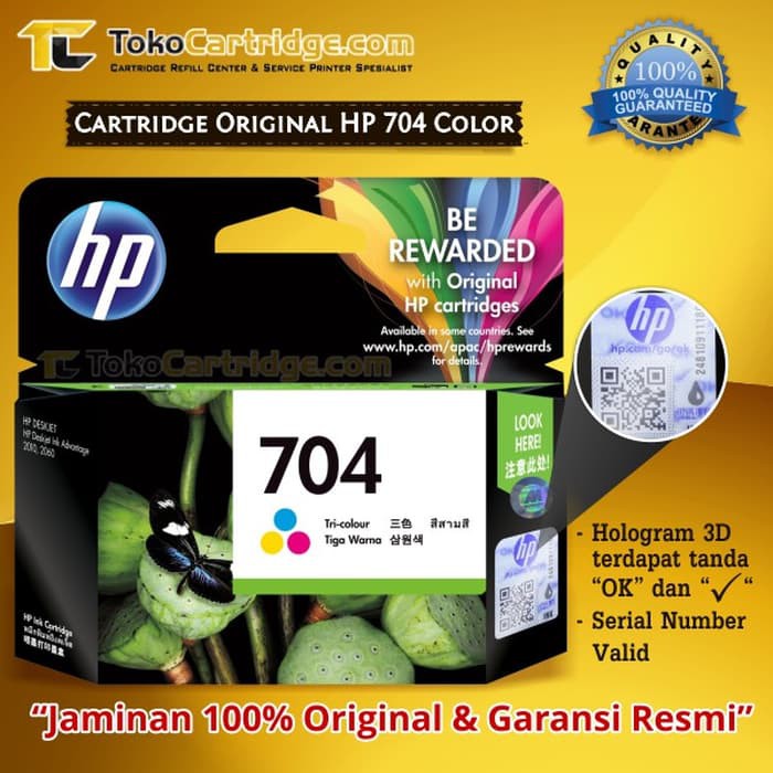 Cartridge HP 704 Tri-Colour ORIGINAL Catridge Color CN693AA Katrid Tinta CQ750A K110A 2010 2060 Warn