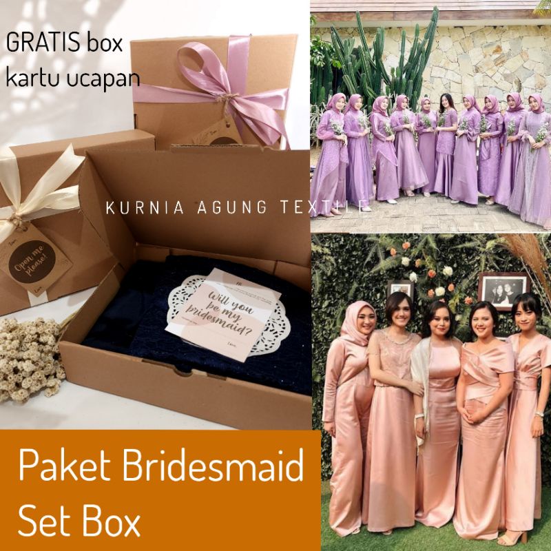 Bridesmaid Box Set Murah Satuan Paket Seragam Nikahan Bahan Kain Gaun Pesta Gratis Box Kartu Ucapan + Hangtag