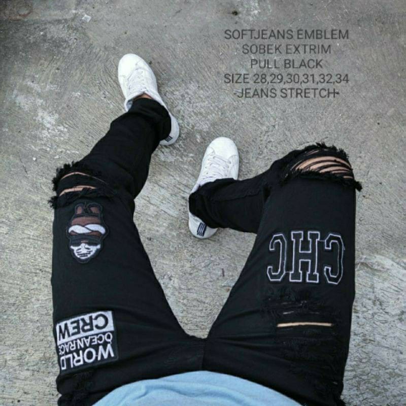 Jeans Sobek Bordir Emblem / Celana Soft Jeans Distro Sobek Emblem / Street Style Kekinian Remaja Dewasa Celana Jeans Panjang Pria Sobek / Jeans Casual Cuyth Emblem Bordir Sobek Premium / Celana Jeans Sobek Emblem Bordir Ori