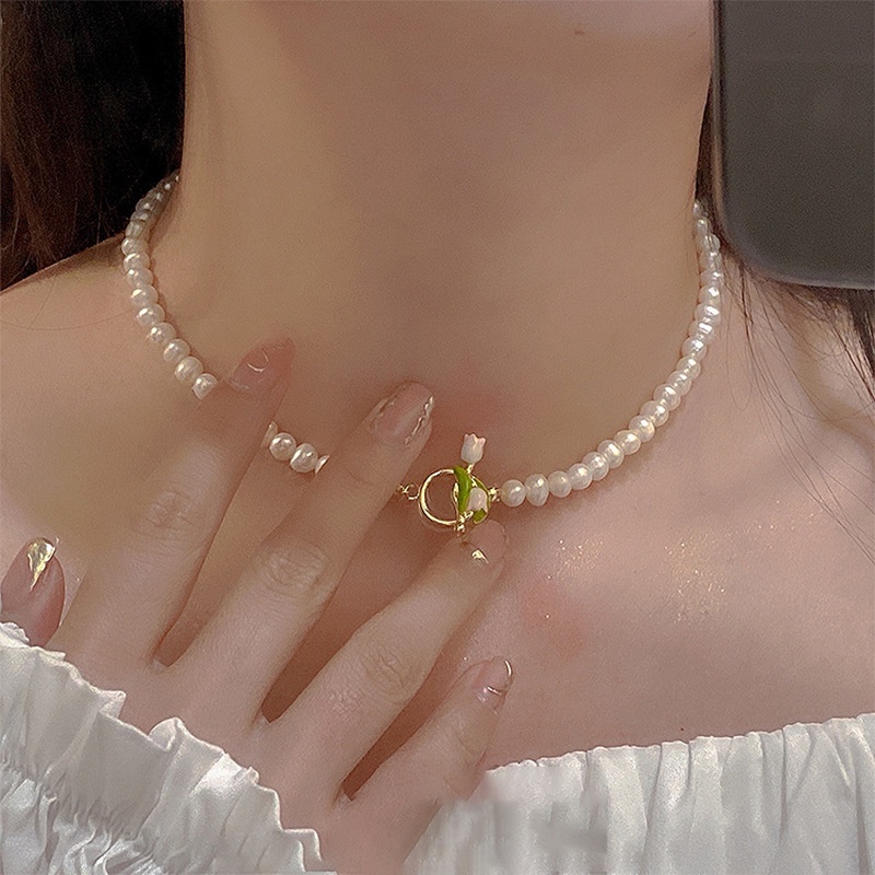 Kalung Dan Gelang Bentuk Bunga Tulip Bahan Alloy Untuk Wanita