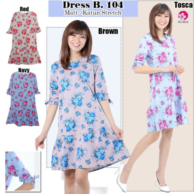 Dress casual katun strech motif model A Line dress korean style Ken-132