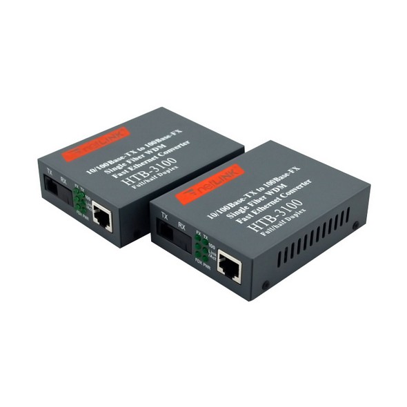 【With adapter】1 Pair HTB-3100AB Optical Fiber Media Converter Fiber Transceiver Single Fiber Converter SC 10/100M Singlemode Single Fiber