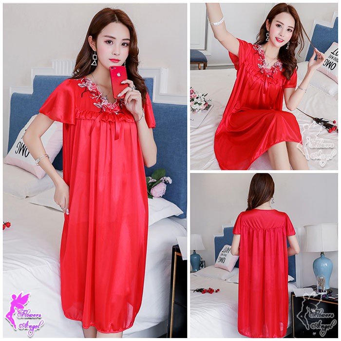 Daster Baju Tidur Wanita Satin Jumbo Big Size Sexy Sleepwear-6