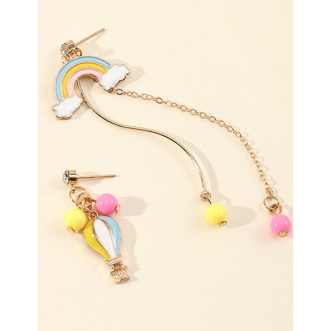 LRC Anting Tusuk Fashion Color Dripping Rainbow Balloon Asymmetrical Earrings P05032