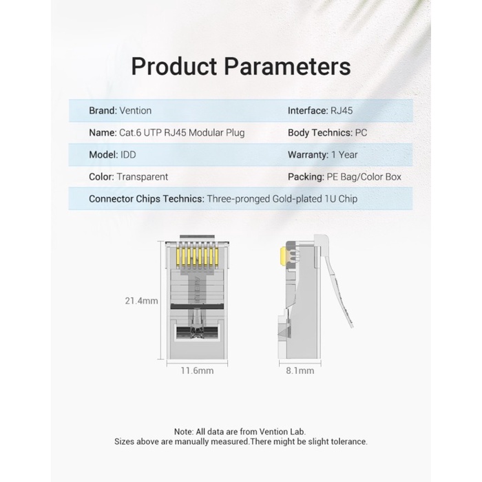 Vention Konektor RJ45 Cat6 UTP Modular Gigabit Plug Connector Ecer IDDR0