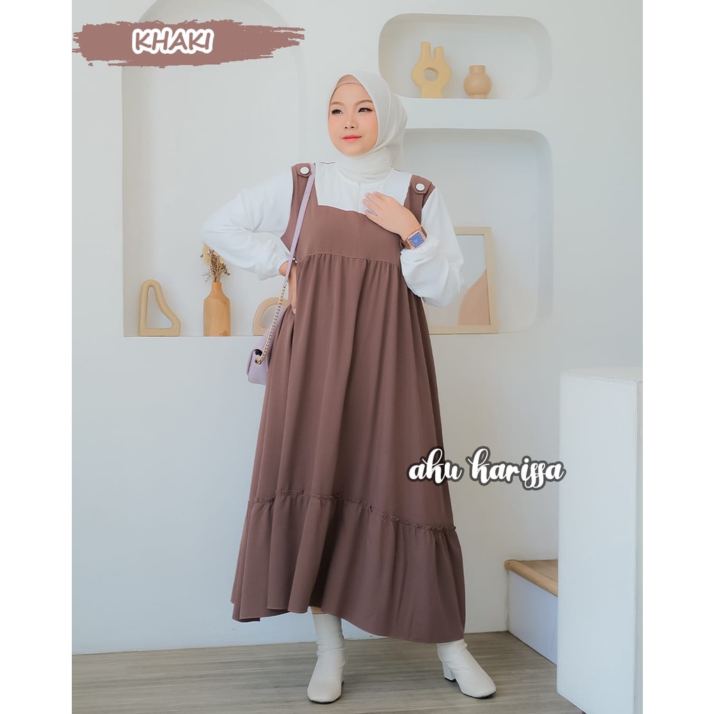 MIDI DRESS SANDRIA dan haruka overall aku karissa oversize jumbo susun umpak canda muslim syari stylish terbaru