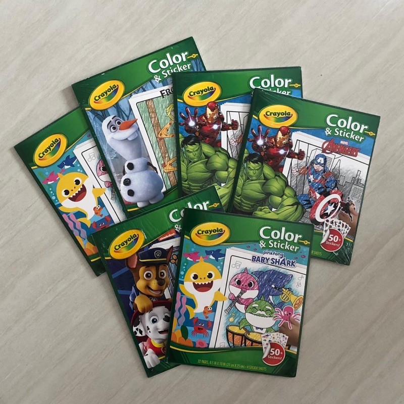 CRAYOLA COLOR & STICKER FROZEN PAW PATROL PINKFONG BABY SHARK AVENGERS