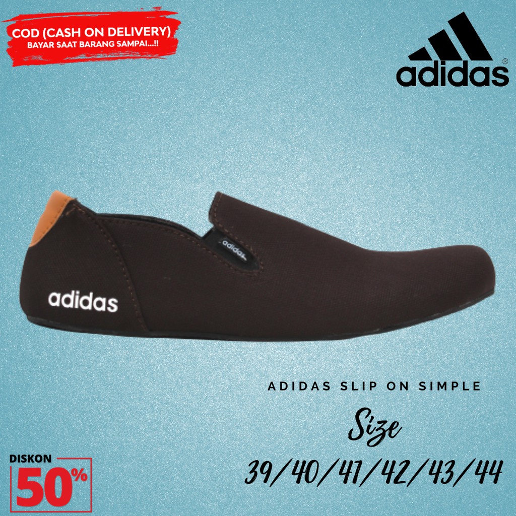 Sepatu Slip On Pria Adidas Simple Coklat Kanvas Sepatu Selop Kasual Santai Kerja Jalan Fashion Shoes