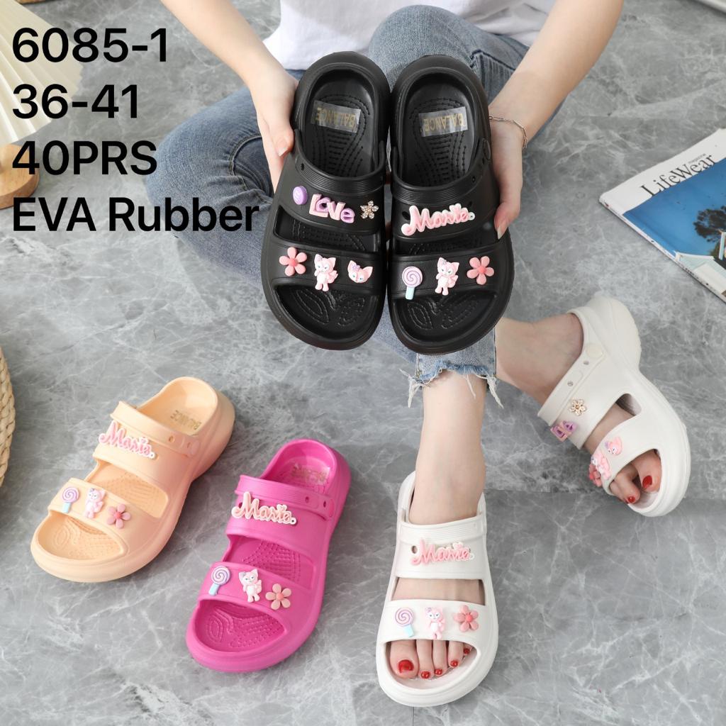 Sandal EVA Rubber Tali belakang Platform Tebal Import Dengan Jibbitz 6085-1