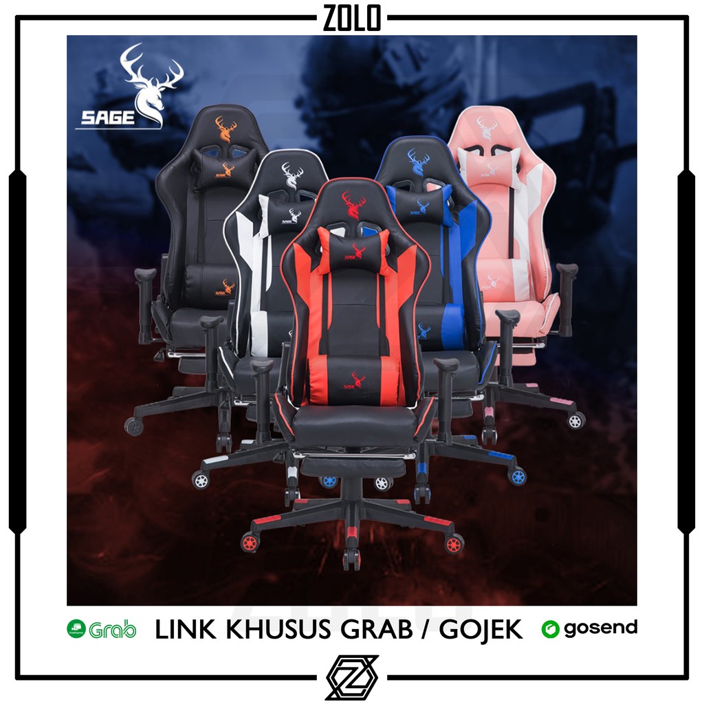 [Grab/Gojek] Kursi Gaming Sage SG818 Sandaran 180 Derajat / SG 818 Sage Gaming Chair With Footrest