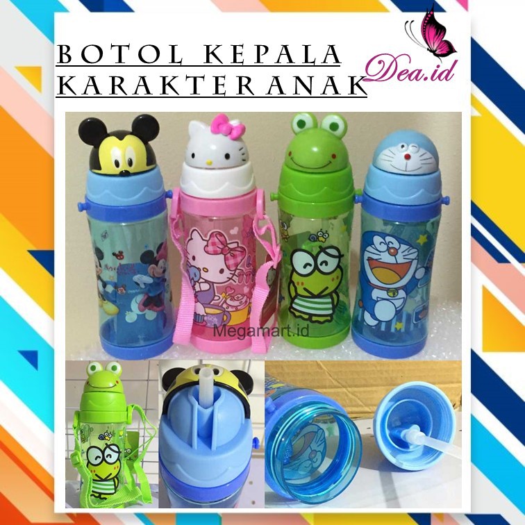 [DEASHOP] BOTOL AIR MINUM ANAK - BOTOL KEPALA KARAKTER LUCU DENGAN SEDOTAN - 450 ML