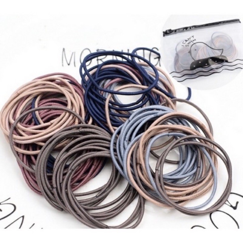 [ACQ] Ikat Rambut Korea I Can Swim Isi 100 Pcs + Pouch-6