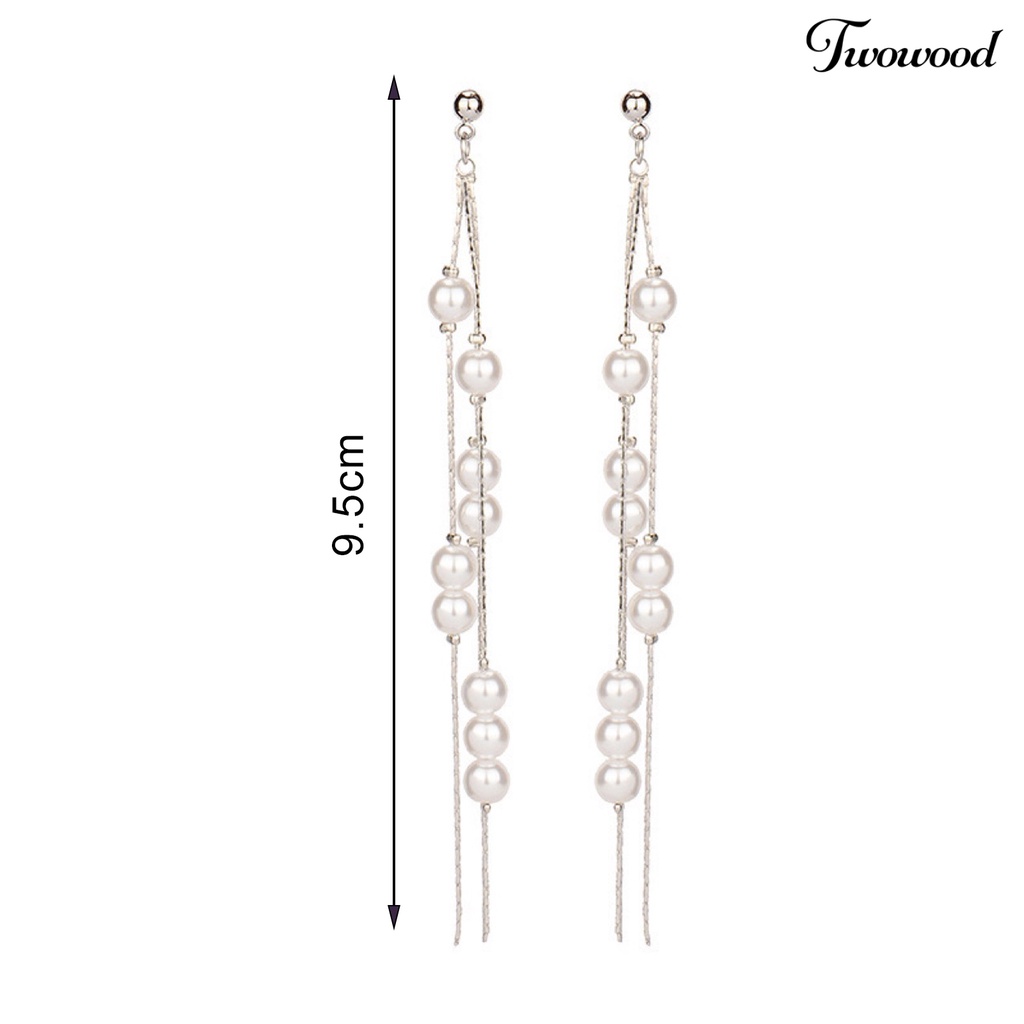 Twowood 1 Pair Dangle Earrings Elegant Long Tassels Alloy Sparkling Rhinestone Faux Pearl Earrings for Women