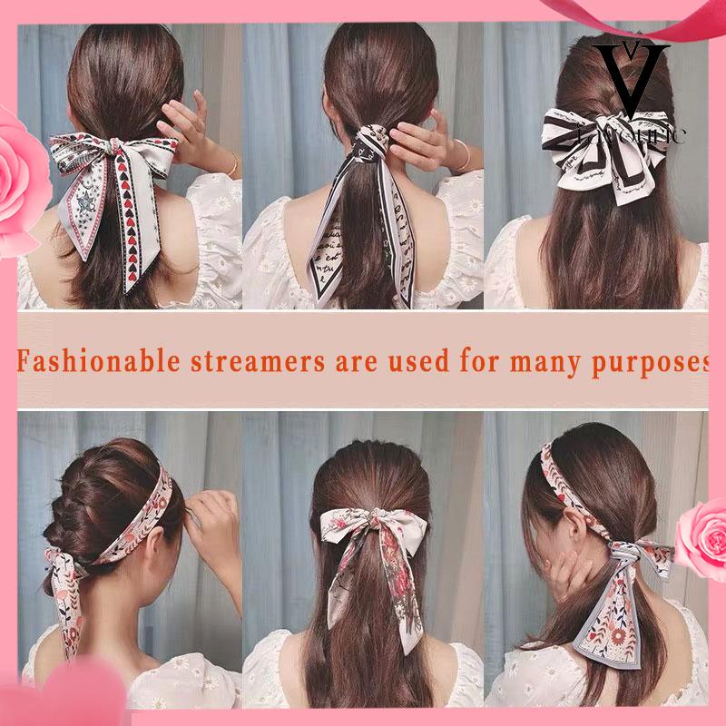 [COD]Houndstooth surat syal sutra panjang temperamen streamer elegan retro print syal sutra ikat kepala-FA