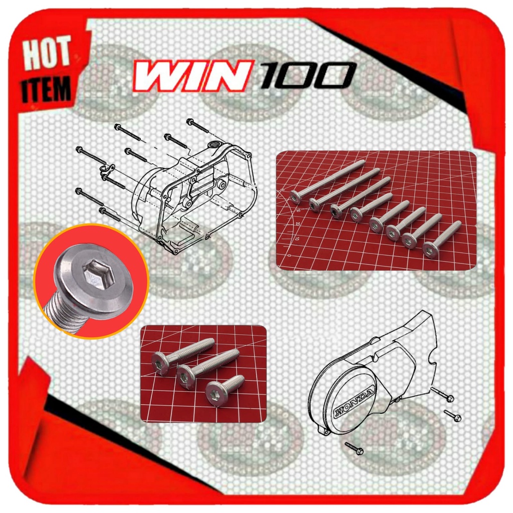 Baut L STAINLESS Kalter Magnet & Kopling Mesin Honda WIN 100 WIN100