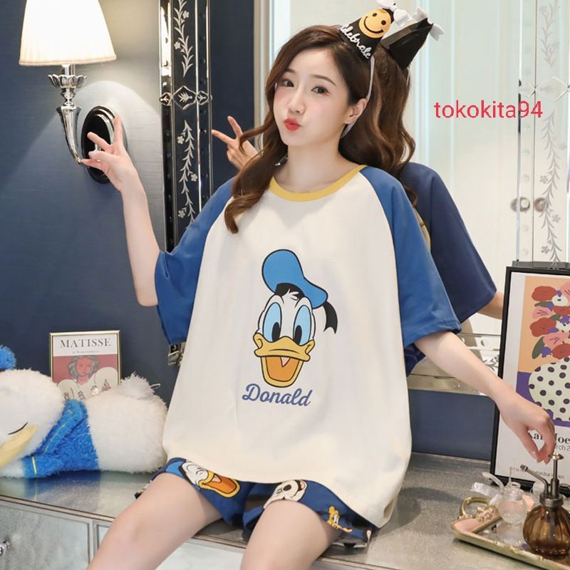 Piyama Import Wanita Lengan Pendek 1 Set - Piyama Korea Lucu - Pakaian Tidur Adem Nyaman