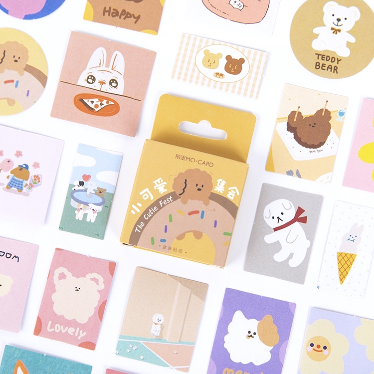 Mohamm 45 PCS Boxed Stickers Cartoon Animal Cute Avocado Decoration Sticker Flakes Scrapbooking School Supplies-F