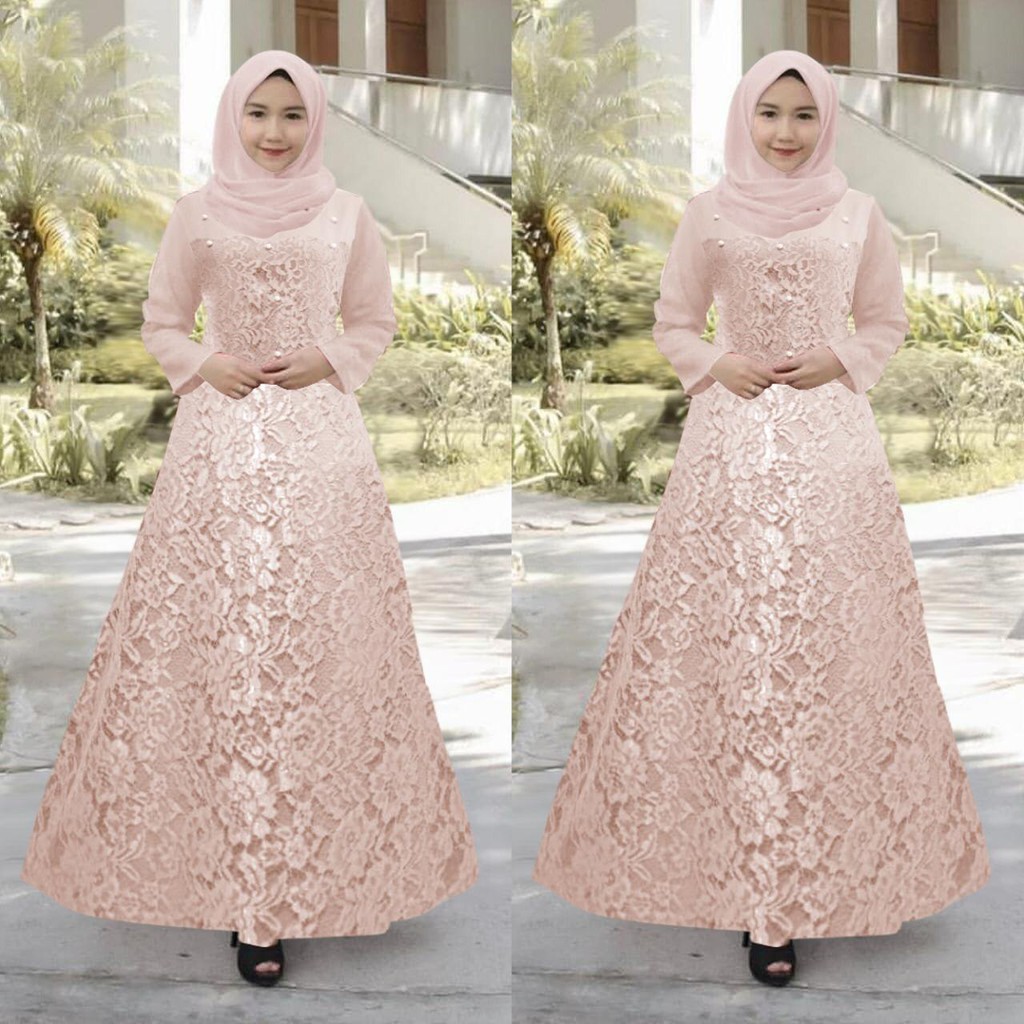 GUCHI Maxi Dress Gamis Terbaru Brukat Timbul Pesta Seragam Kondangan Remaja Dewasa Fashion Wanita Muslim Terbaru Jumbo - Size M L XL XXL