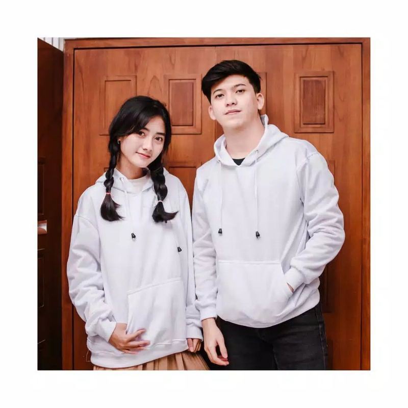 Sweater hoodie polos / pria wanita size l xl xxl bahan fleece / original-PUTIH