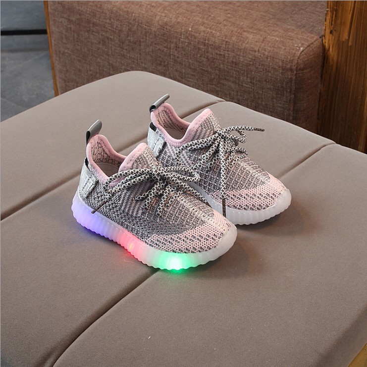 New fashion kids breathabl lace-up good quality LED sneaker off white shoes led