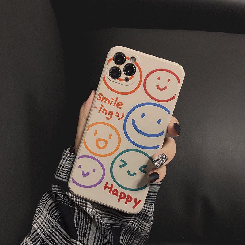 Casing Smile-ing Square Edge Case Oppo A16 A74 A35 Reno 4 Reno 5 A94 A15 A35 A12 A54 A5s A3s A53 A33 2020 Reno 5F  F19pro A7 A12E A11K A15s A5 A9 2020 Reno 4F Reno 4Lite A92 A52 A72 A11 A31 2020 A1K Colorful Cute Kawaii Smiley Soft TPU Casing Cover-Y2