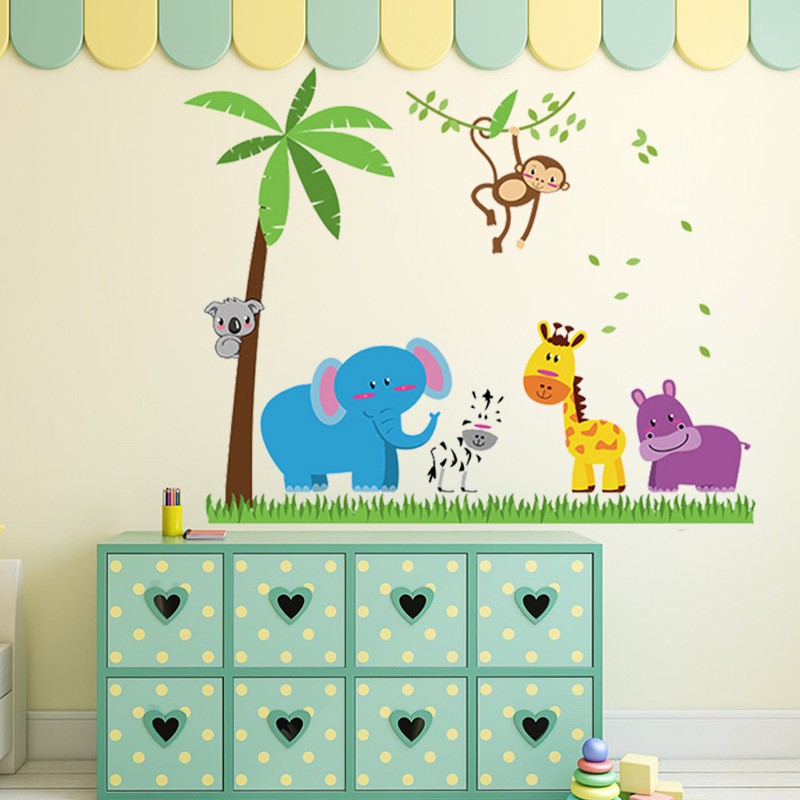 RELIZA WALL STICKER ANIMAL KIDS /ANAK HEWAN GAJAH JERAPAH MONKEY STIKER DINDING SK9039