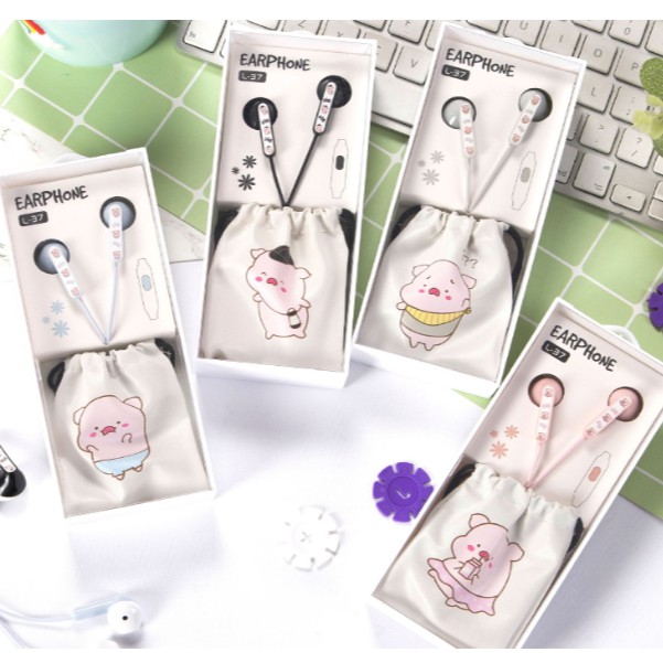 [L-37] Headset Earphone POUCH Serut Kartun BABI / Pouch Wadah Headset Karakter Kartun Babi Imut