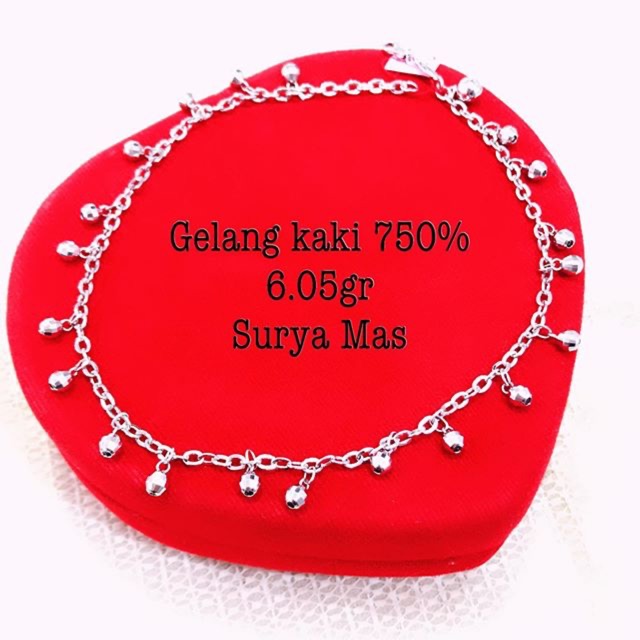 Gelang kaki emas putih 750%