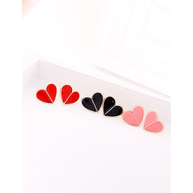 LRC Anting Tusuk Fashion Drop Oil Love Heart-shaped Earrings F5783X