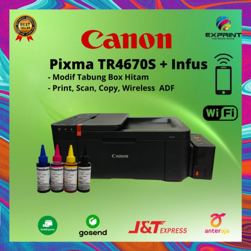 Printer Canon Pixma TR4670s + Infus Tabung Box Hitam ( Print Scan Copy Fax Adf Wifi )