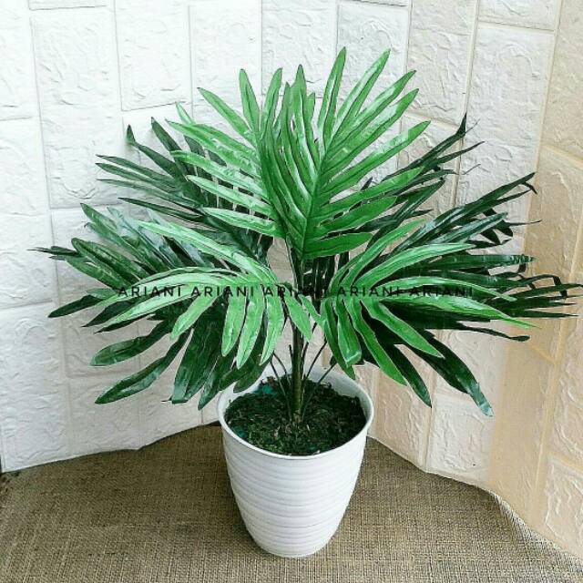 ARIANI1318 SET BUNGA PLASTIK PALEM BESAR DENGAN POT PIRUS