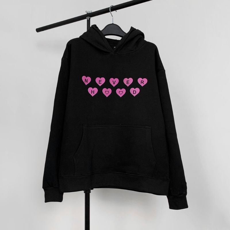 S - XXXXXL(6XL) Hoodie Love Cute NEVER Heart Sarange Bigsize Korean Urban Style Harajuku Jumper Oversize Wanita Jacket Boy Girl Streetwear