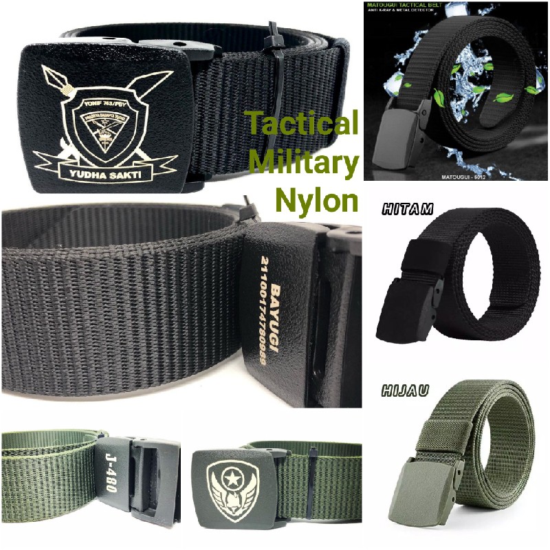 SABUK IKAT PINGGANG BELT GESPER TACTICAL NYLON ANTI DETECTOR KULIT CUSTOM GRAFIR LASER NAMA LOGO