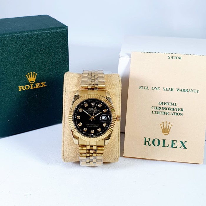 JAM TANGAN PRIA WANITA ROLEX OYSTER GOLD BLACK KW SUPER