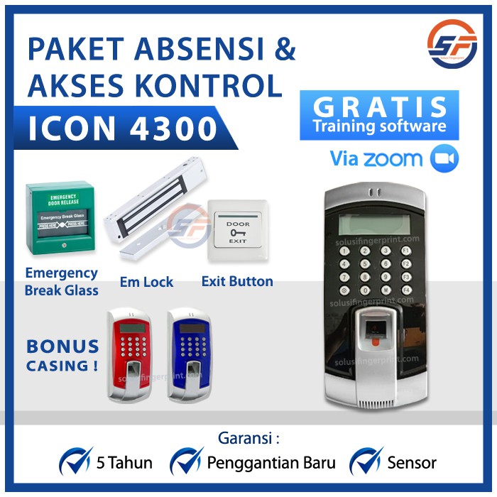 Paket ACCESS CONTROL ICON 4300 / AKSES KONTROL / DOOR LOCK / Absensi