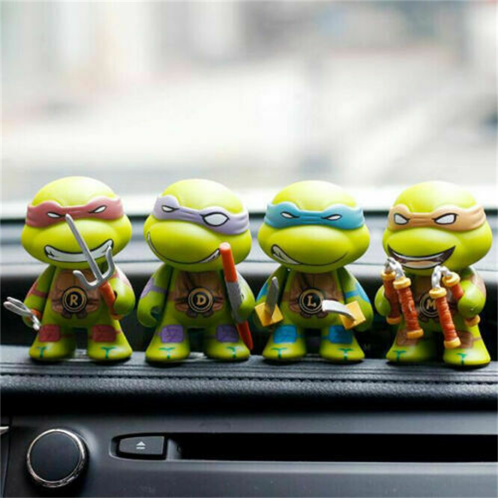 4pcs Q Versi Ninja Turtle Action Figure Set Ninja Turtle Bergerak Pvc Action Figure Ornamen Mobil